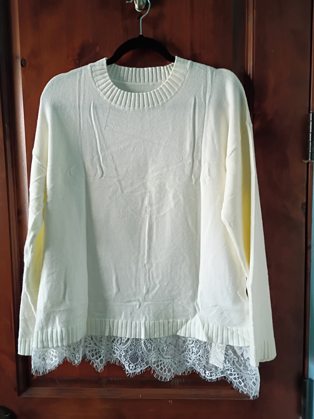 Saodimallsu Lace Hem Knit Sweater Beige Size L NWT